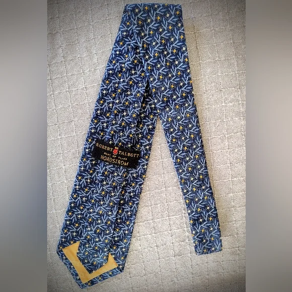 90's Vintage Robert Talbott x Nordstrom Blue & Yellow Tie, Hand Sewn in the USA - Picture 3 of 8